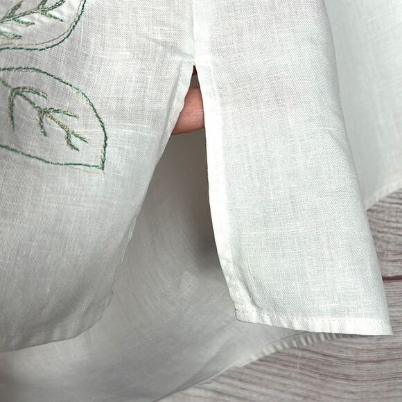 EDWARD Irish Linen White Embroidered Top Blouse Tunic 3/4 Sleeves Tie Neck sz S - Picture 6 of 13